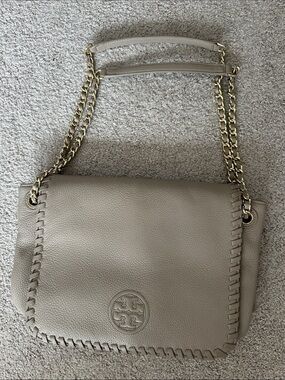 Tory Burch Grey/Taupe Shoulder Bag with Gold Chain